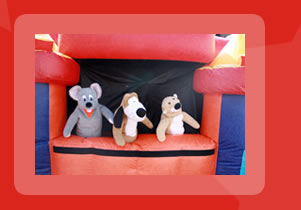 Titeres gigantes y teatrinos inflables para fiestas infantiles.